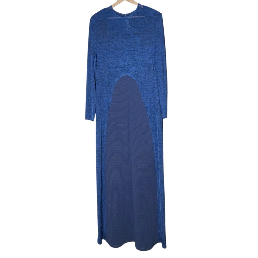 Sparrow Stretchy Jersey Knit Mixed Media Long Sleeve Maxi Dress Size L Blue